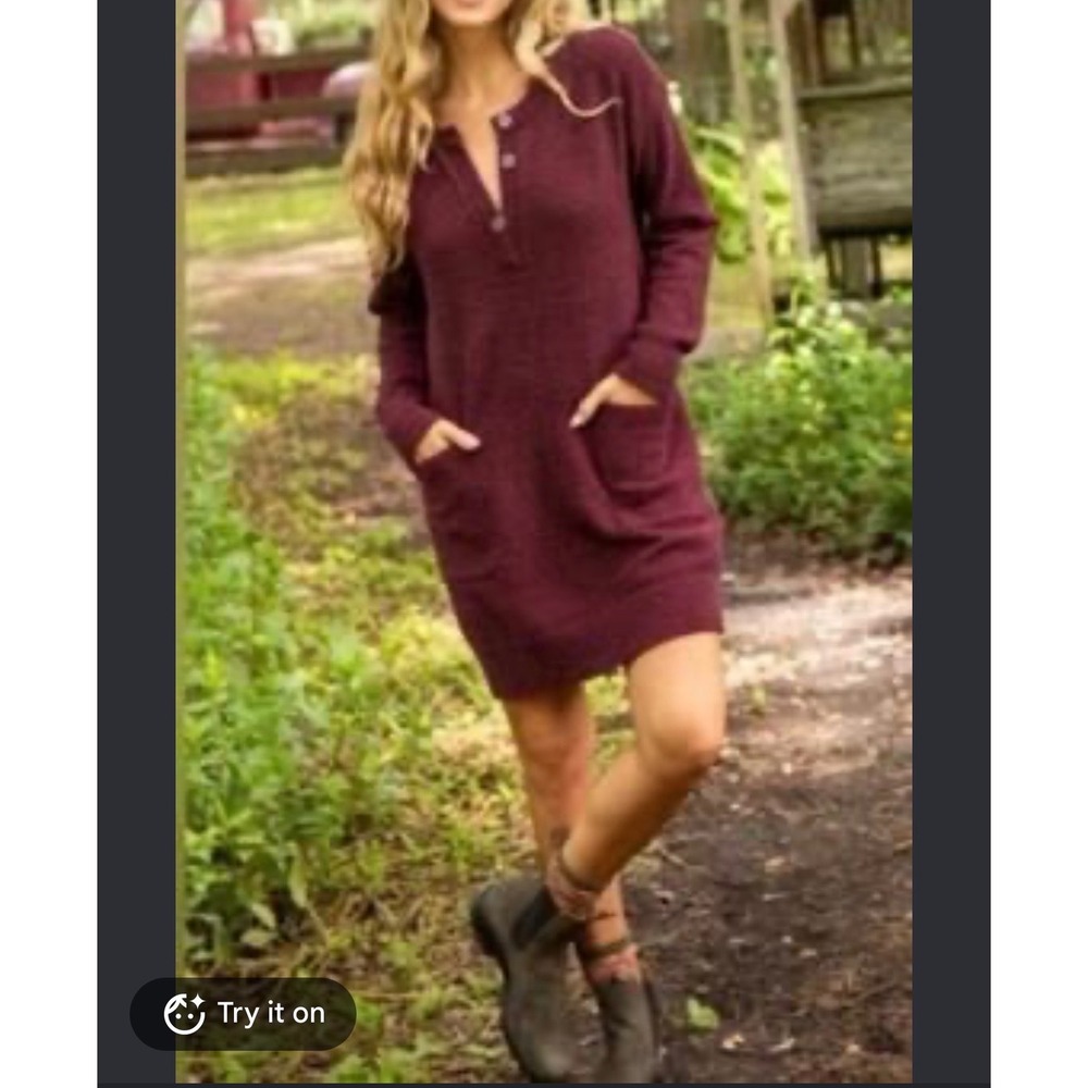 NWT Natural Life Cozy Up Burgandy Fall Sweater Dress Womens XS